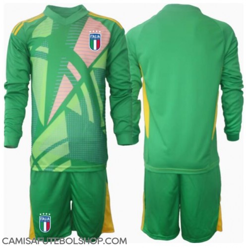 Camisa de time de futebol Itália Goleiro Replicas 2º Equipamento Infantil Europeu 2024 Manga Comprida (+ Calças curtas)